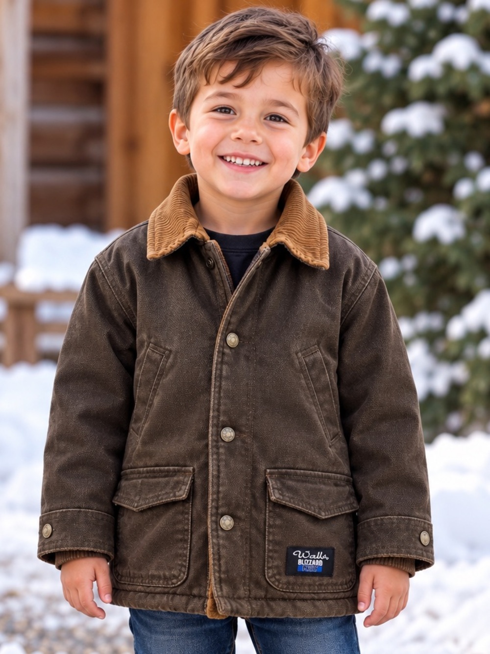 Walls Blizzard Pruf Brown Insulated Canvas Barn Jacket Boys XS 4/5